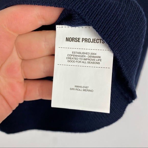 NEW Norse Projects Dark Navy Siri Roll 100% Merino Wool Sweater Womens Size XS - Picture 4 of 16